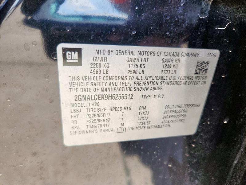 2017 CHEVROLET EQUINOX LT 2GNALCEK9H6256512
