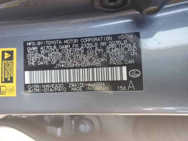 2017 LEXUS CT 200 JTHKD5BH5H2289985