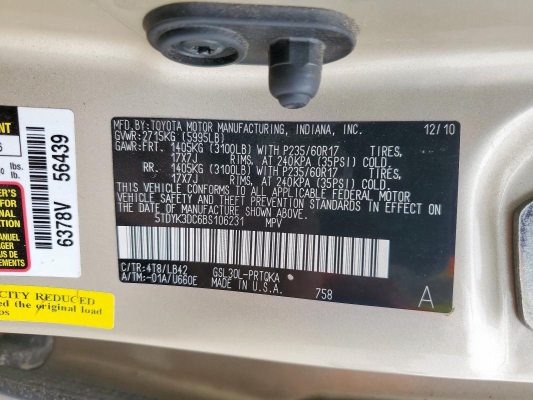 2011 TOYOTA SIENNA XLE - 5TDYK3DC6BS106231