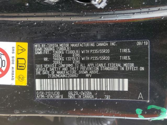 2019 LEXUS RX 350 BAS 2T2BZMCA8KC208867