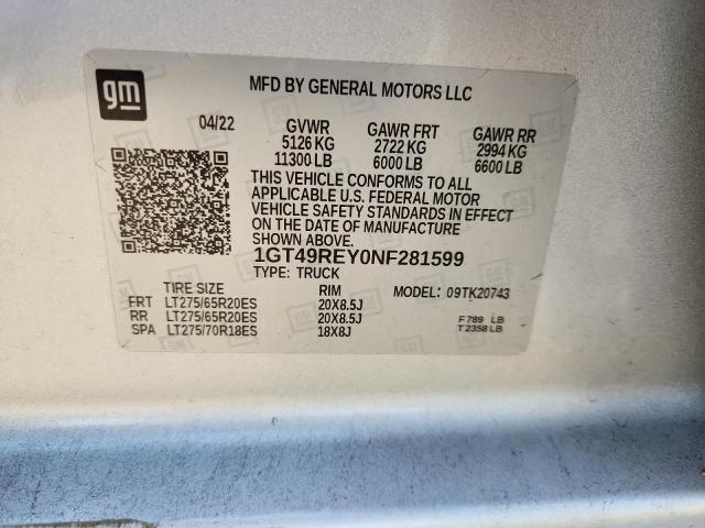 2022 GMC SIERRA K25 1GT49REY0NF281599
