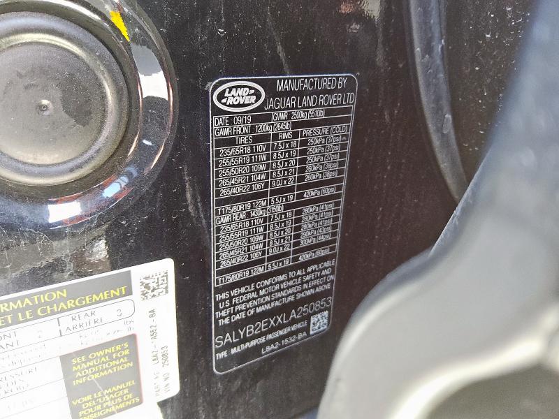 2020 LAND ROVER RANGE ROVE SALYB2EXXLA250853