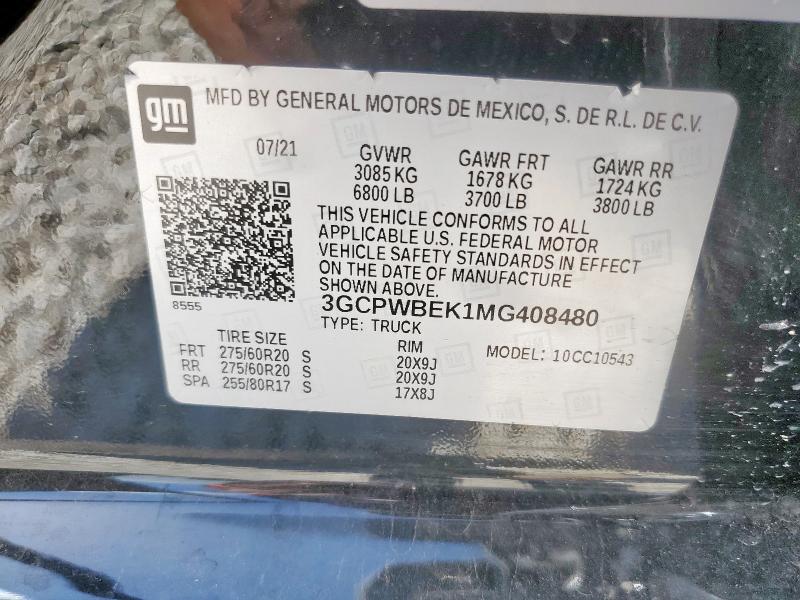 2021 CHEVROLET SILV1500 2 3GCPWBEK1MG408480
