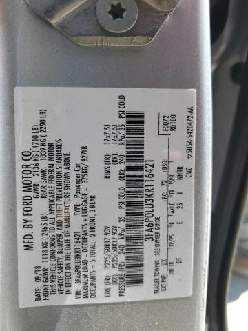 2019 FORD FUSION SE 3FA6P0LU3KR116421
