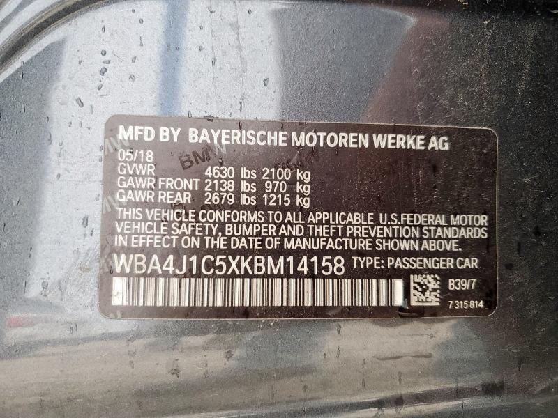 2019 BMW 430I GRAN WBA4J1C5XKBM14158
