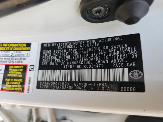 2019 TOYOTA CAMRY XSE 4T1BZ1HK5KU031472