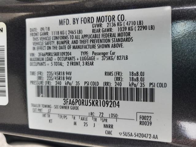 2019 FORD FUSION TIT 3FA6P0RU5KR109204