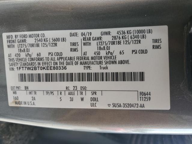 2019 FORD F250 SUPER 1FT7W2BT0KEE80336