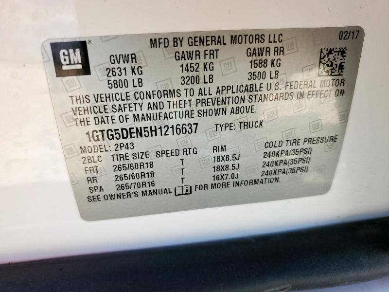 2017 GMC CANYON SLT 1GTG5DEN5H1216637