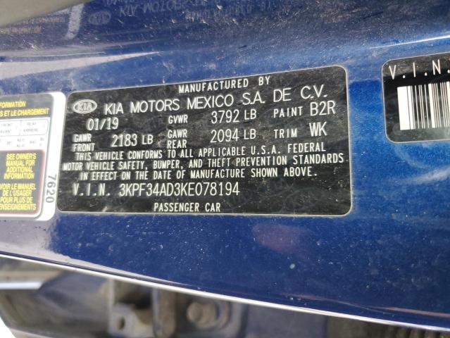 2019 KIA FORTE GT LINE 3KPF34AD3KE078194