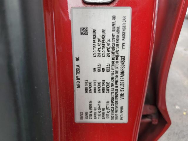 2022 TESLA MODEL 3 5YJ3E1EA0NF304833