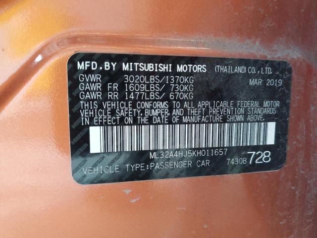 2019 MITSUBISHI MIRAGE SE ML32A4HJ5KH011657