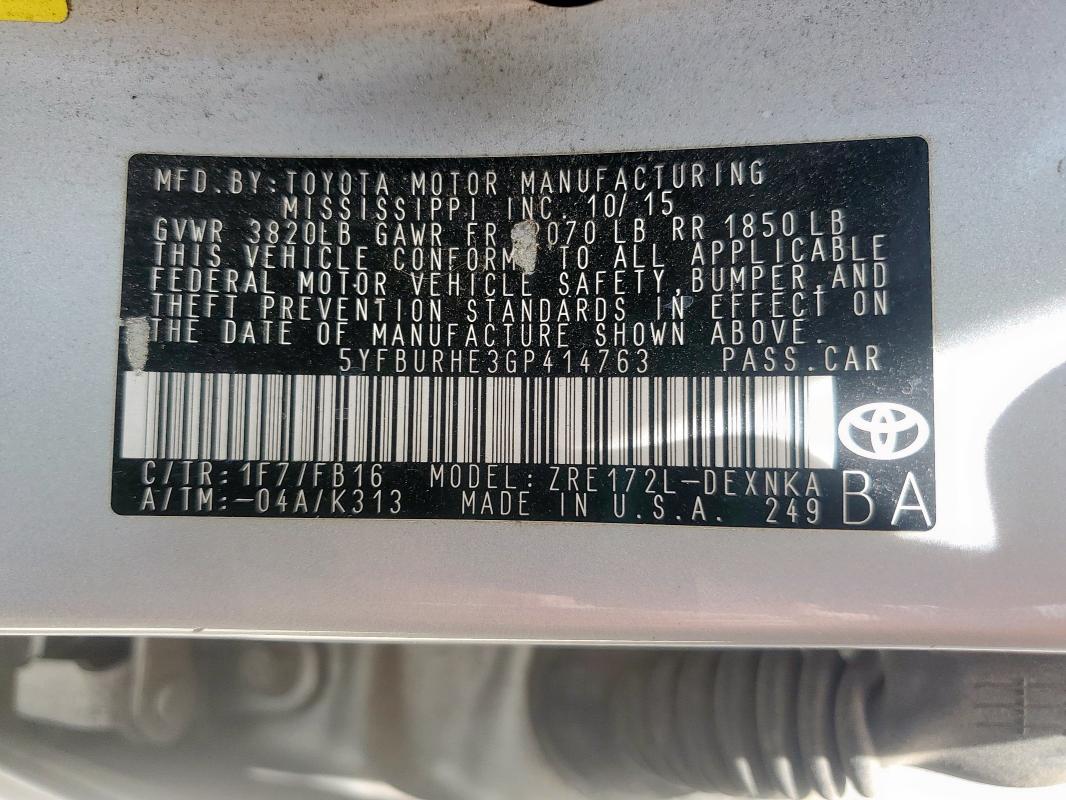 2016 TOYOTA COROLLA L - 5YFBURHE3GP414763