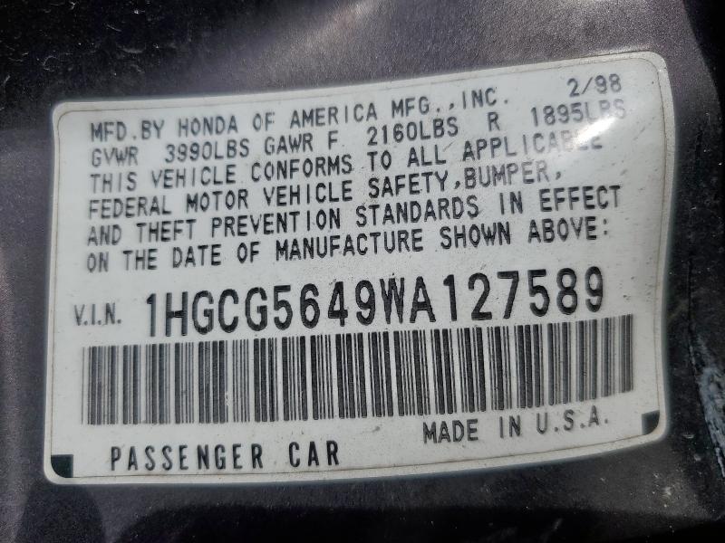 2019 HONDA 1100CC 1HGCG5649WA127589