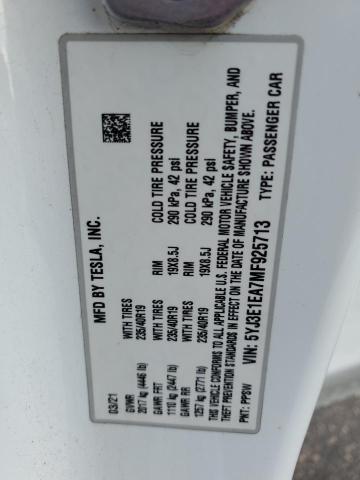 2021 TESLA MODEL 3 5YJ3E1EA7MF925713