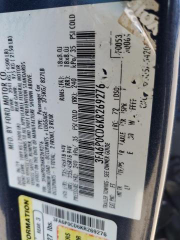 2019 FORD FUSION SEL 3FA6P0CD6KR269276