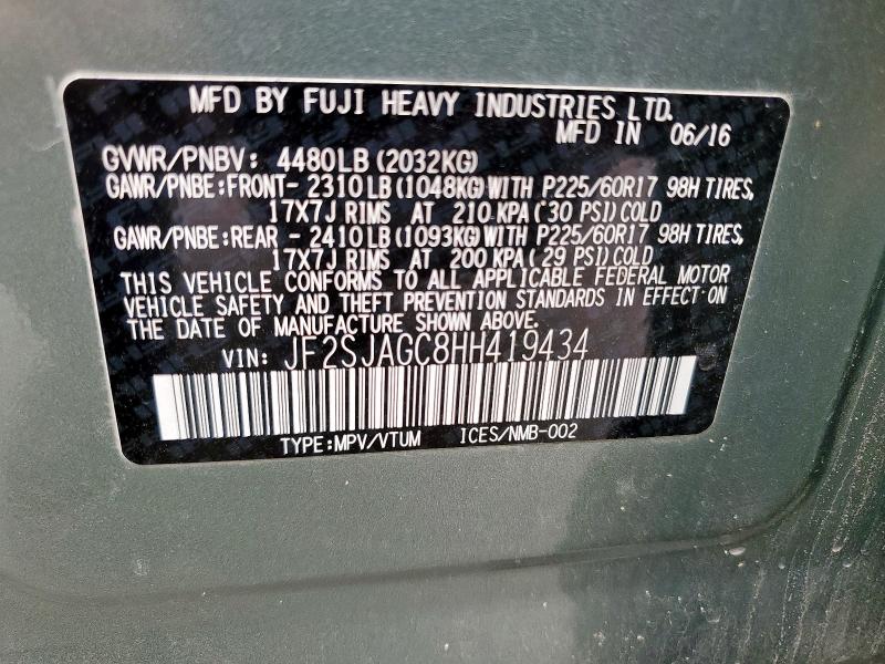 2017 SUBARU FORESTER 2.5I PREMIUM JF2SJAGC8HH419434