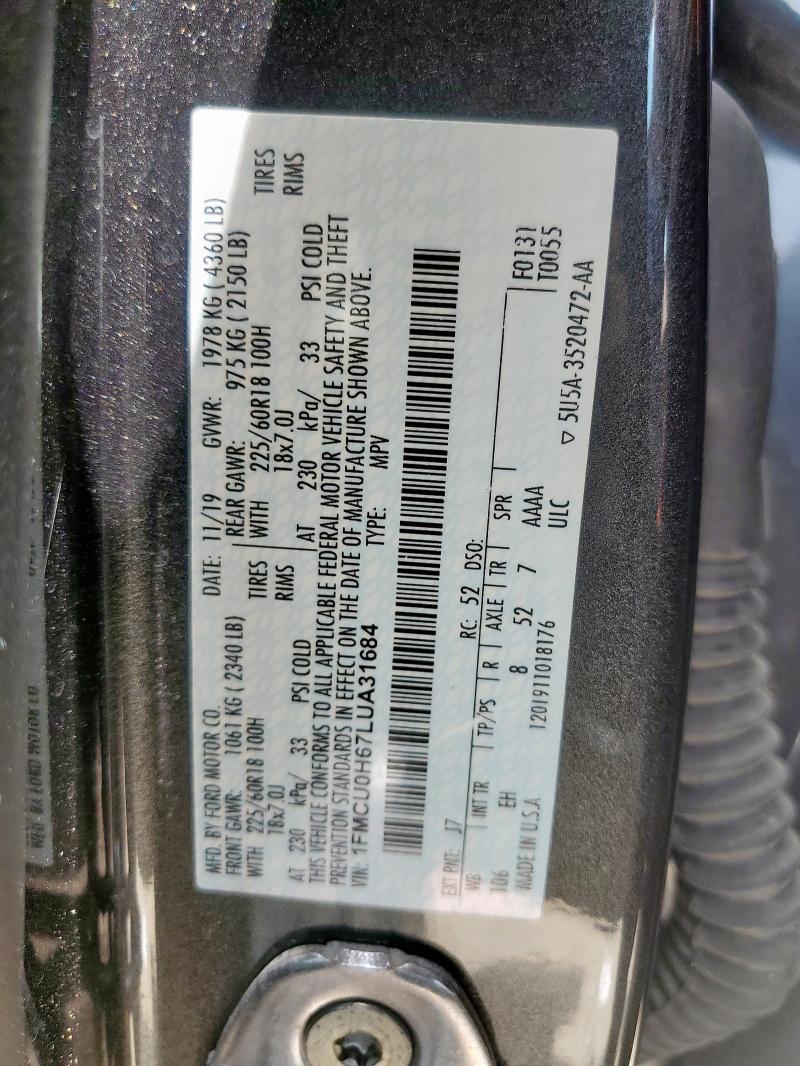 2020 FORD ESCAPE SEL 1FMCU0H67LUA31684