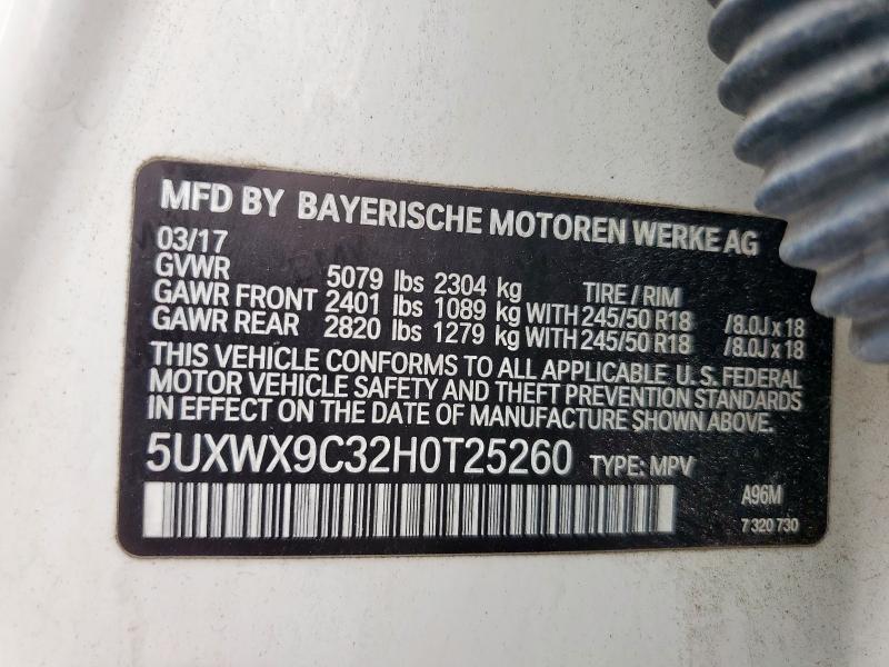 2017 BMW X3 XDRIVE2 5UXWX9C32H0T25260