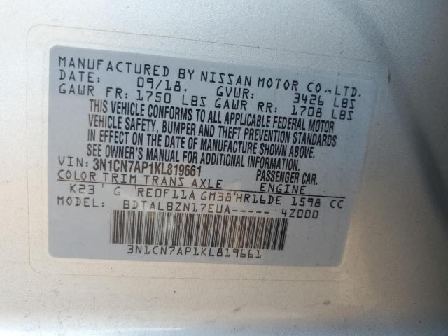 2019 NISSAN VERSA SV 3N1CN7AP1KL819661