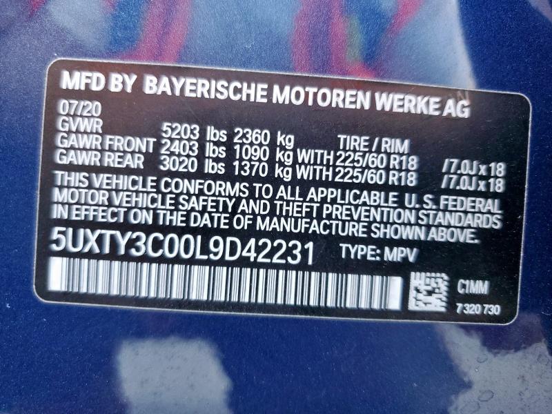 2020 BMW X3 SDRIVE3 5UXTY3C00L9D42231