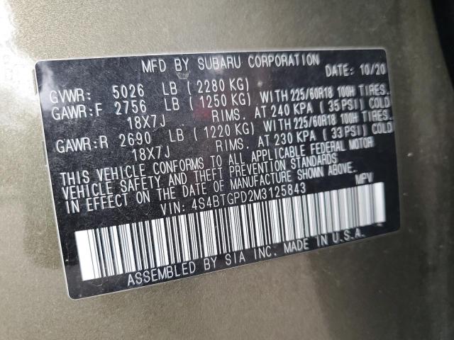 2021 SUBARU OUTBACK TO 4S4BTGPD2M3125843