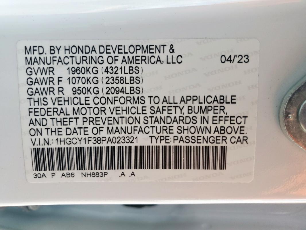 2023 HONDA ACCORD EX 1HGCY1F38PA023321