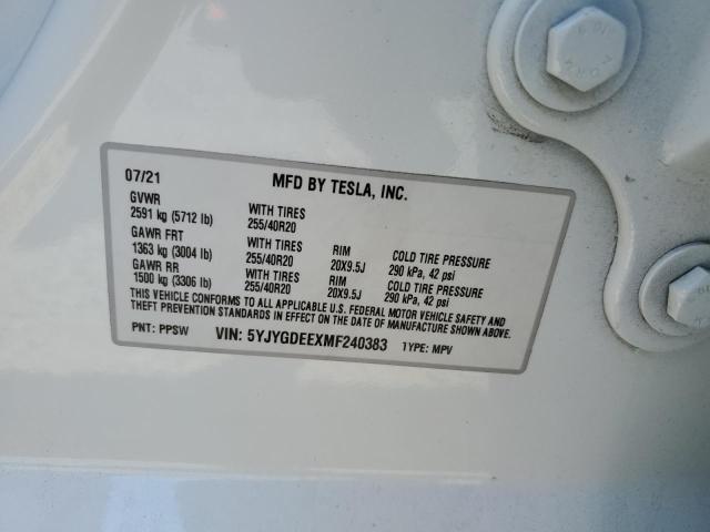 2021 TESLA MODEL Y 5YJYGDEEXMF240383