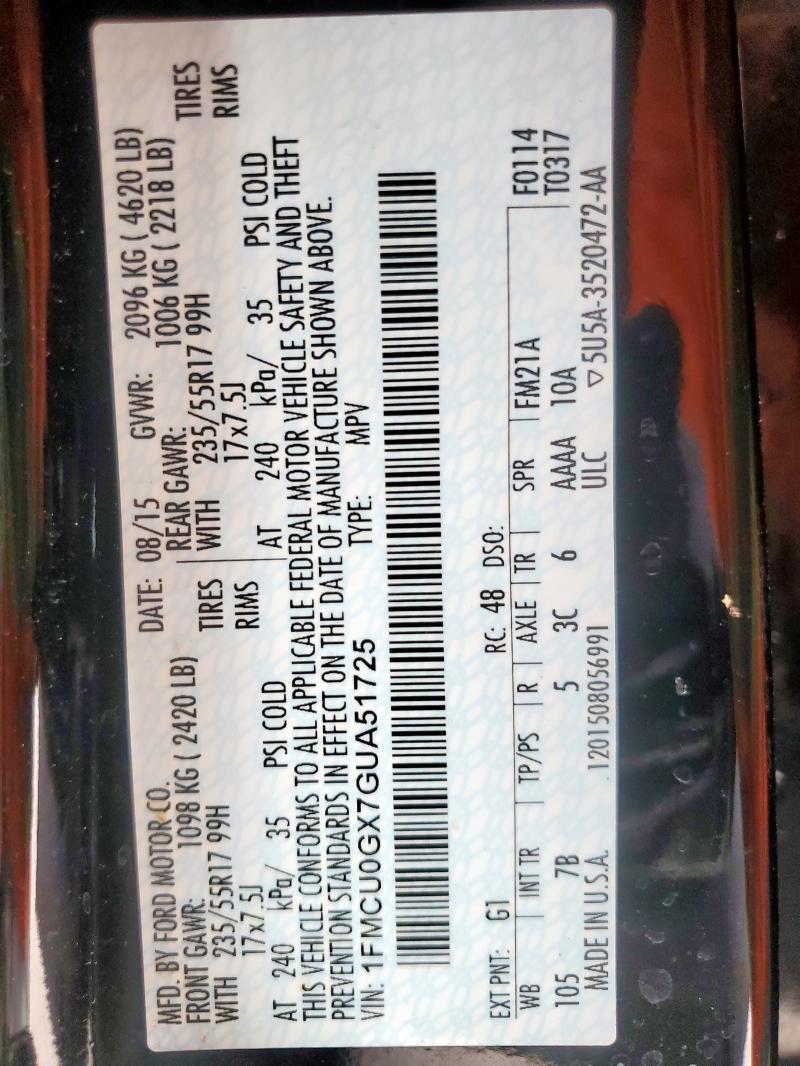 2016 FORD ESCAPE SE - 1FMCU0GX7GUA51725