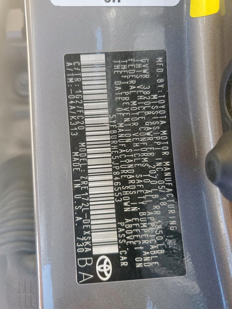 2018 TOYOTA COROLLA L 5YFBURHE5JP846553