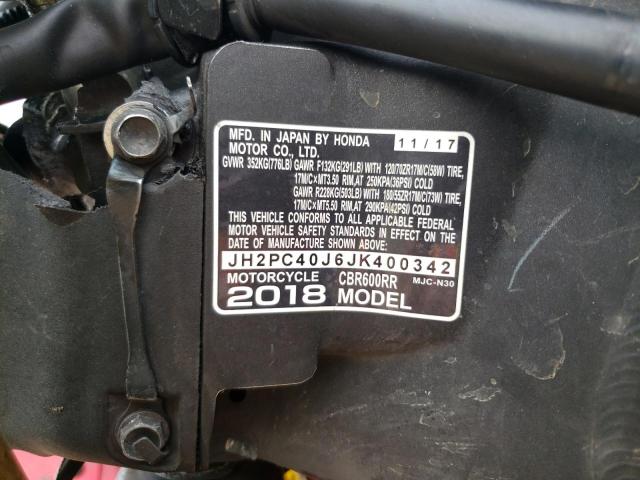 2018 HONDA CBR600 RR JH2PC40J6JK400342
