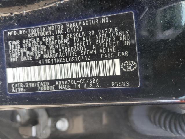 2020 TOYOTA CAMRY SE 4T1G11AK5LU920412