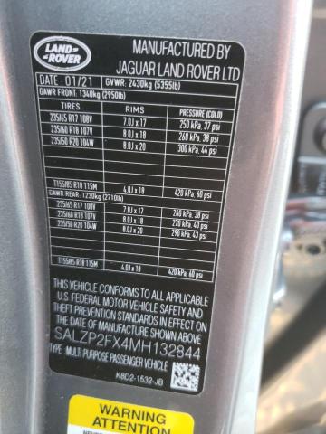 2021 LAND ROVER RANGE ROVE SALZP2FX4MH132844