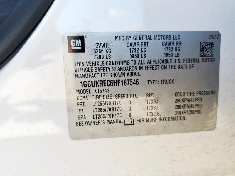 2017 CHEVROLET SILVERADO - 1GCUKREC6HF187546