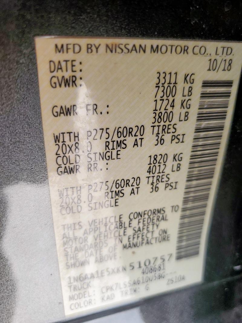 2019 NISSAN TITAN SV 1N6AA1E5XKN510757