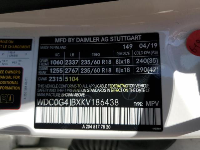 2019 MERCEDES-BENZ GLC 300 WDC0G4JBXKV186438