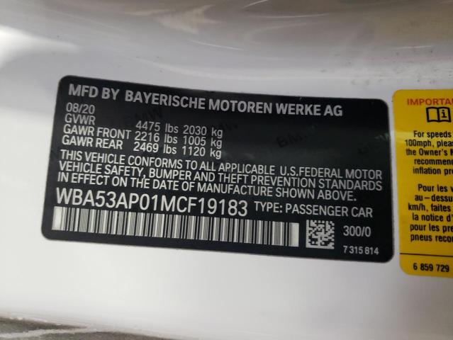 2021 BMW 430I WBA53AP01MCF19183