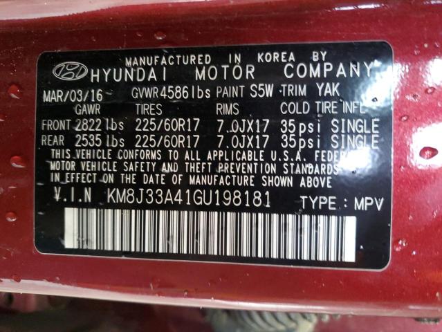 2016 HYUNDAI TUCSON LIM KM8J33A41GU198181