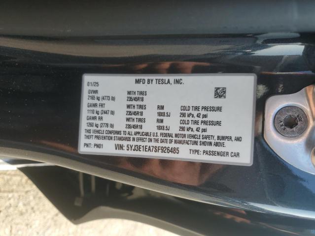 2025 TESLA MODEL 3 5YJ3E1EA7SF926485