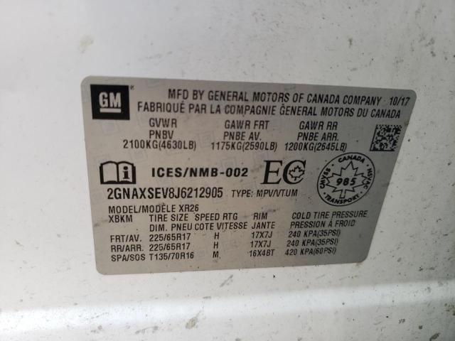 2018 CHEVROLET EQUINOX LT 2GNAXSEV8J6212905