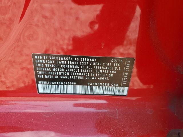 2016 VOLKSWAGEN GOLF R WVWLF7AU4GW049960