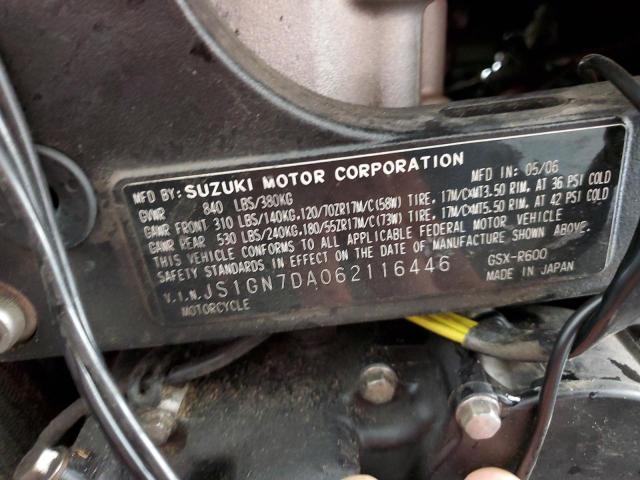 2006 SUZUKI GSX-R600 K JS1GN7DA062116446