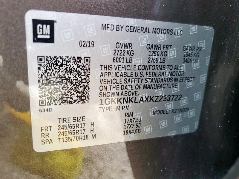 2019 GMC ACADIA SLE - 1GKKNKLAXKZ233722