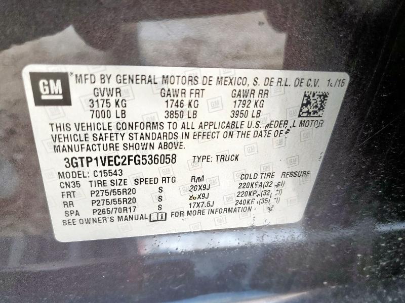 2015 GMC SIERRA C15 3GTP1VEC2FG536058