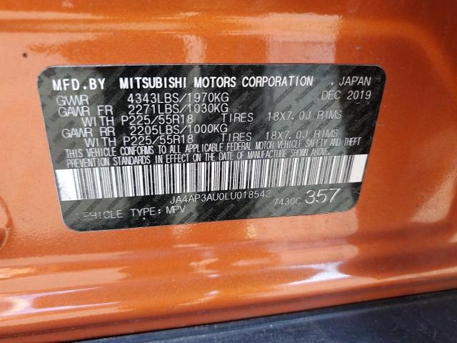 2020 MITSUBISHI OUTLANDER JA4AP3AU0LU018542