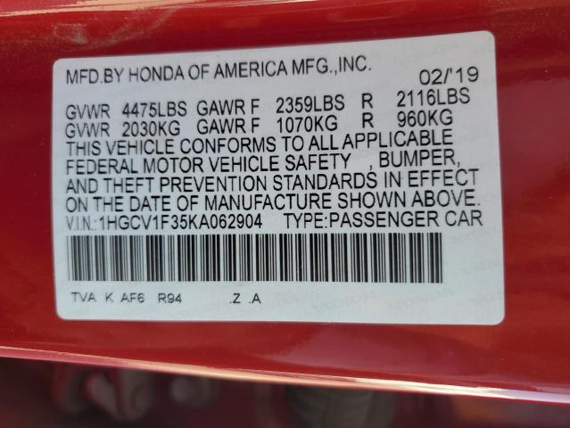 2019 HONDA ACCORD SPO 1HGCV1F35KA062904