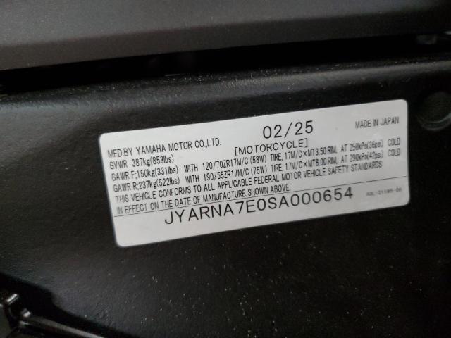 2025 YAMAHA YZF1000 JYARNA7E0SA000654