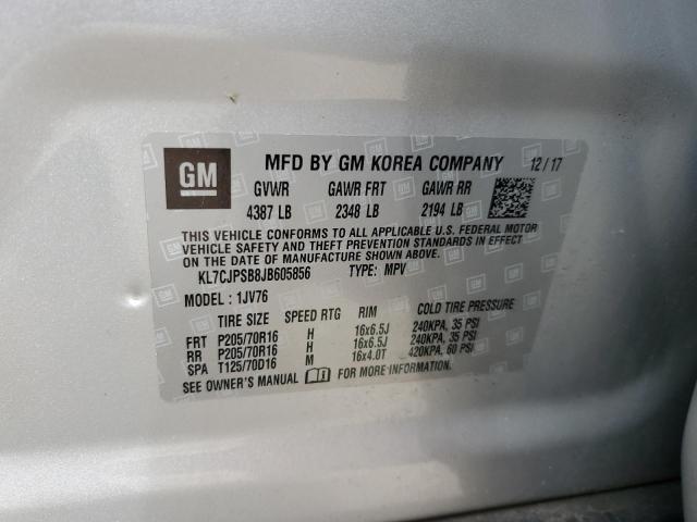 2018 CHEVROLET TRAX 1LT KL7CJPSB8JB605856