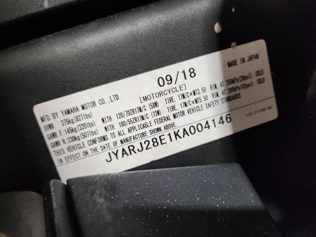 2019 YAMAHA YZFR6 JYARJ28E1KA004146