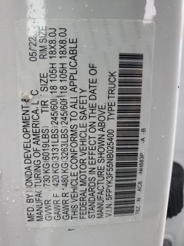 2022 HONDA RIDGELINE 5FPYK3F55NB025400